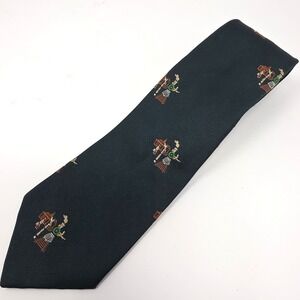 JC Penney Novelty Necktie Mens Dark Green Polyester Classic Vintage 90s